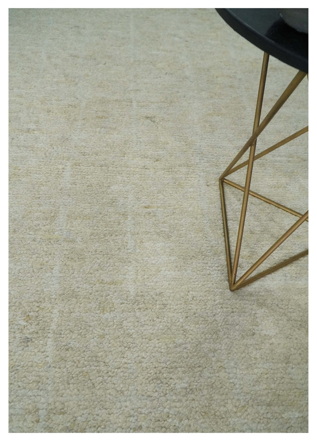 Solid plane Beige Hand Knotted 8.7x9.8 Wool Area Rug - The Rug Decor