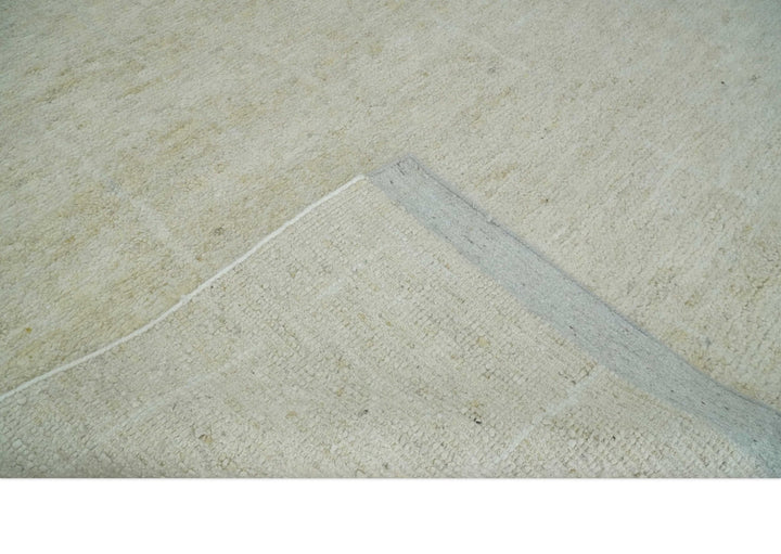 Solid plane Beige Hand Knotted 8.7x9.8 Wool Area Rug - The Rug Decor