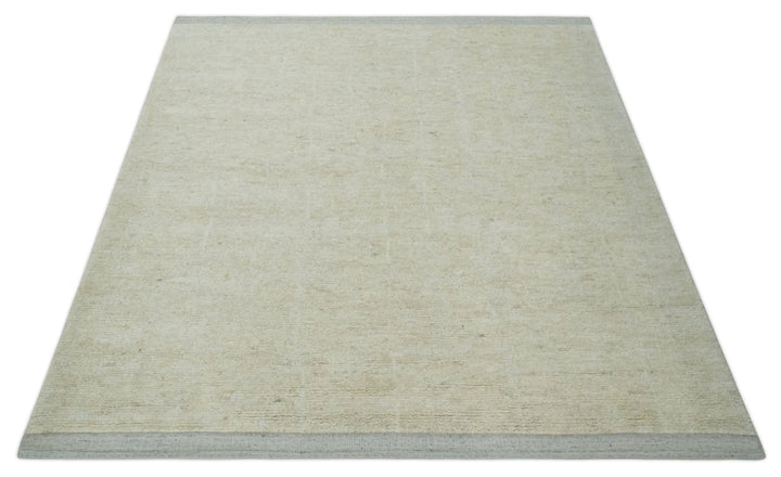 Solid plane Beige Hand Knotted 8.7x9.8 Wool Area Rug - The Rug Decor