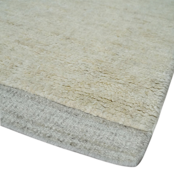Solid plane Beige Hand Knotted 8.7x9.8 Wool Area Rug - The Rug Decor