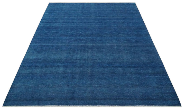 Solid Plane Blue Hand knotted Contemporary Custom Made wool Area Rug - The Rug Decor
