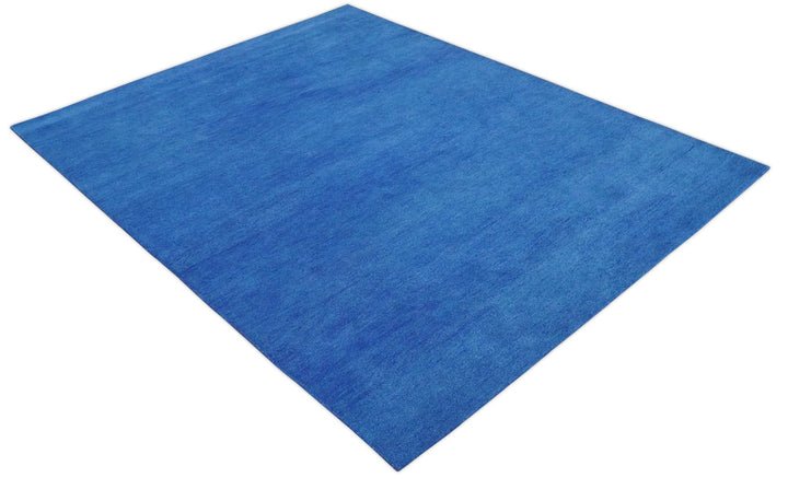 Solid Plane Blue Woolen Hand Tufted Multi Size Southwestern Gabbeh wool area Rug - The Rug Decor