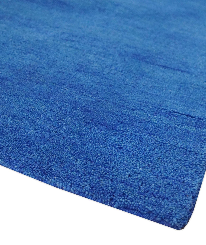 Solid Plane Blue Woolen Hand Tufted Multi Size Southwestern Gabbeh wool area Rug - The Rug Decor