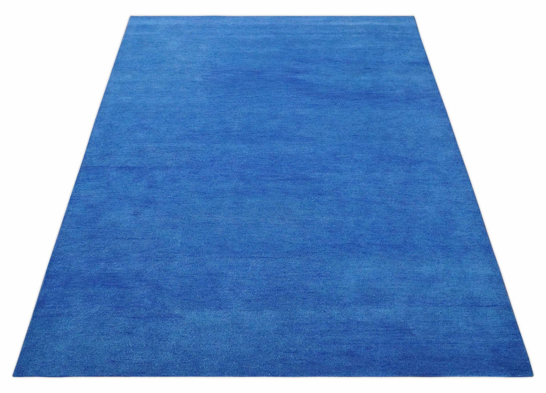 Solid Plane Blue Woolen Hand Tufted Multi Size Southwestern Gabbeh wool area Rug - The Rug Decor