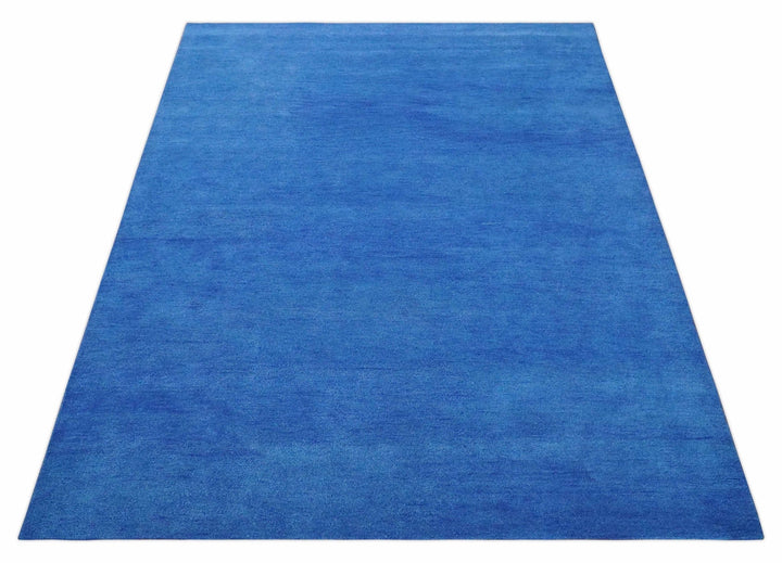 Solid Plane Blue Woolen Hand Tufted Multi Size Southwestern Gabbeh wool area Rug - The Rug Decor