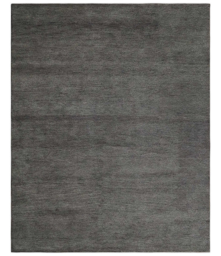 Solid Plane Charcoal Woolen Hand Tufted Southwestern Gabbeh 8x10 wool area Rug - The Rug Decor