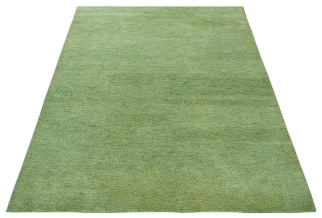 Solid Plane Green Woolen Hand Tufted Southwestern Gabbeh wool area Rug - The Rug Decor
