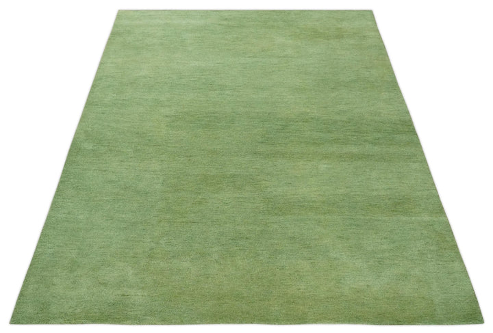Solid Plane Green Woolen Hand Tufted Southwestern Gabbeh wool area Rug - The Rug Decor