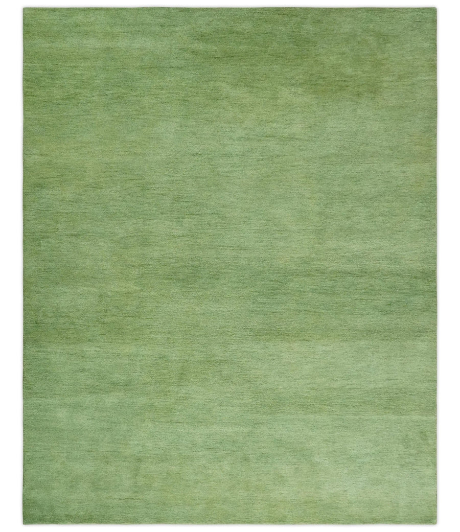 Solid Plane Green Woolen Hand Tufted Southwestern Gabbeh wool area Rug - The Rug Decor