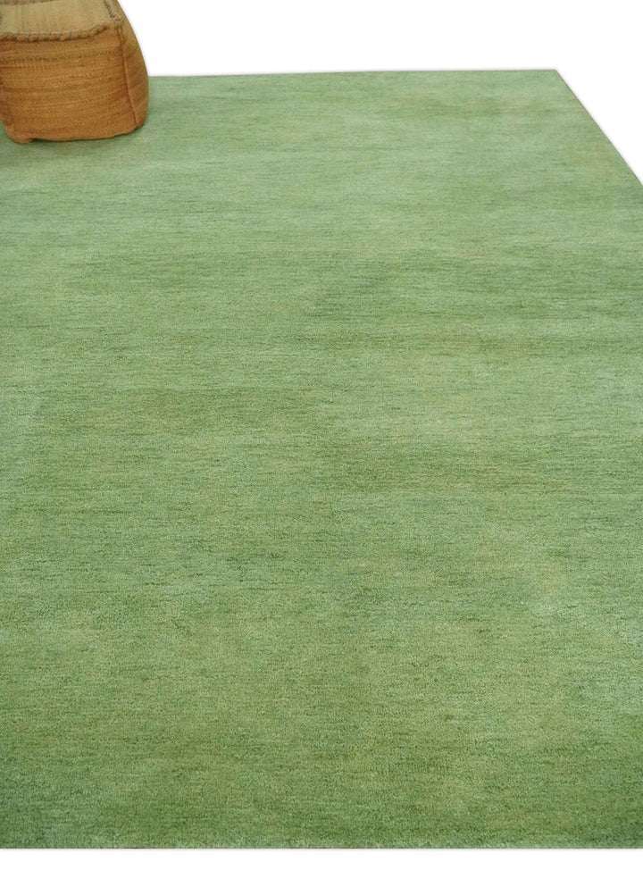 Solid Plane Green Woolen Hand Tufted Southwestern Gabbeh wool area Rug - The Rug Decor