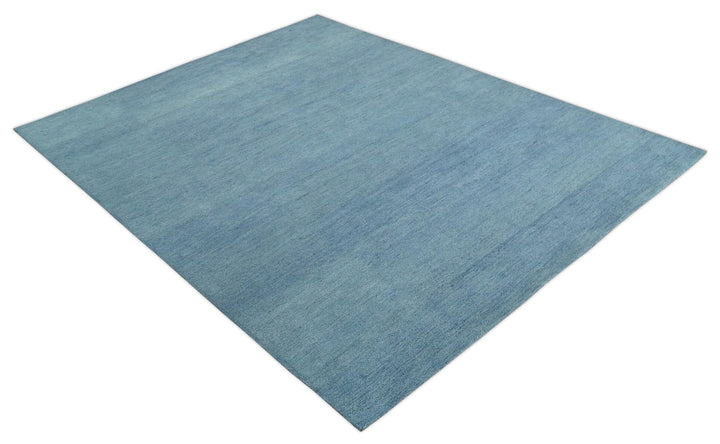 Solid Plane Light Blue Woolen Hand Tufted Southwestern Gabbeh 8x10 wool area Rug - The Rug Decor