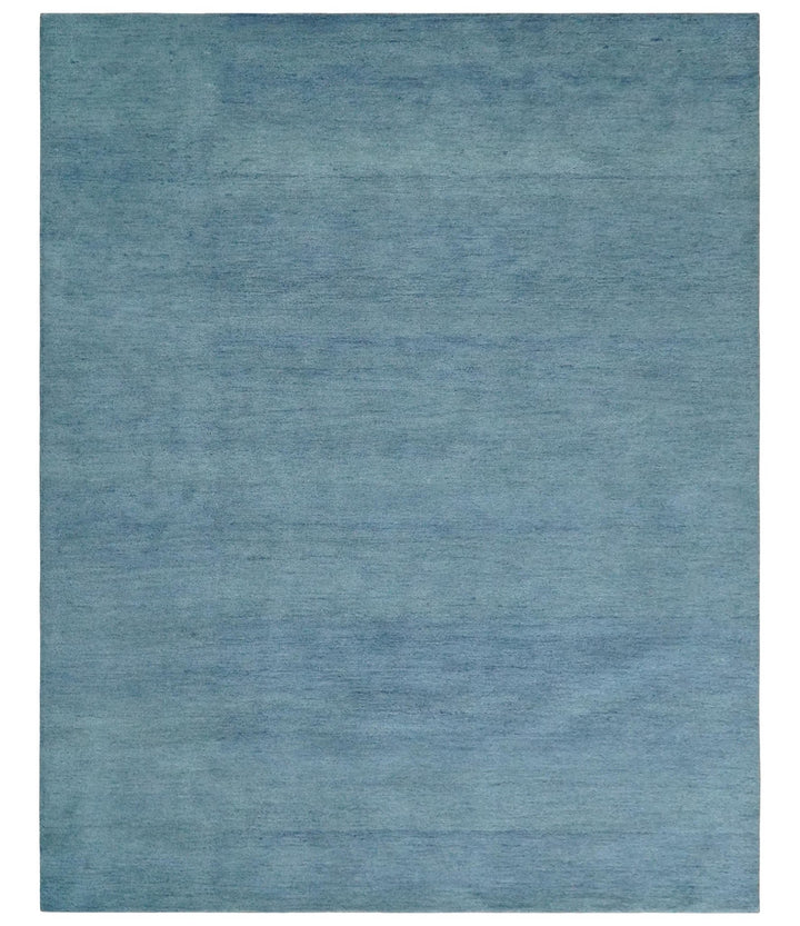 Solid Plane Light Blue Woolen Hand Tufted Southwestern Gabbeh 8x10 wool area Rug - The Rug Decor
