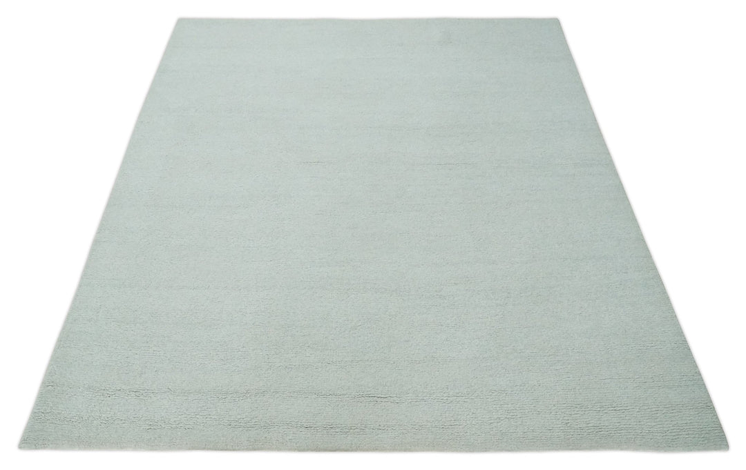 Solid plane Silver Hand Knotted 8x10 Wool Area Rug - The Rug Decor