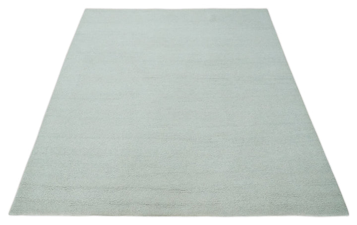 Solid plane Silver Hand Knotted 8x10 Wool Area Rug - The Rug Decor