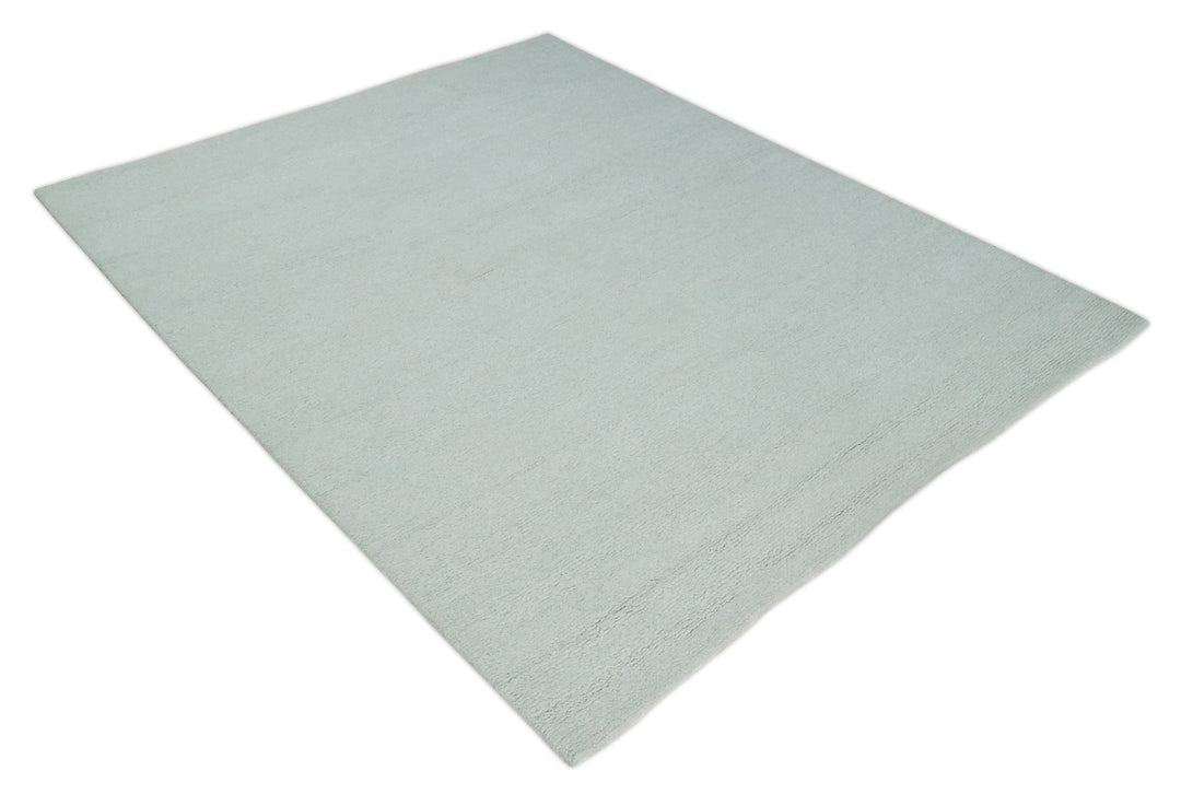 Solid plane Silver Hand Knotted 8x10 Wool Area Rug - The Rug Decor