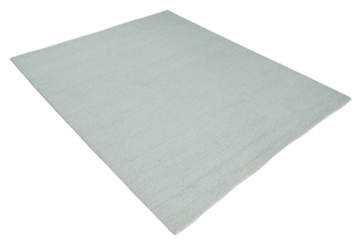 Solid plane Silver Hand Knotted 8x10 Wool Area Rug - The Rug Decor