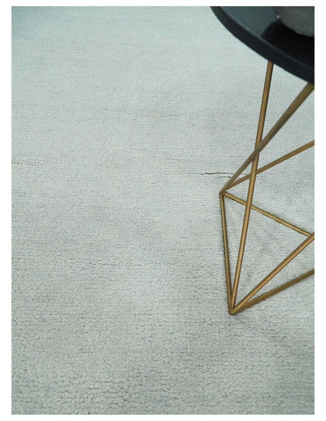 Solid plane Silver Hand Knotted 8x10 Wool Area Rug - The Rug Decor