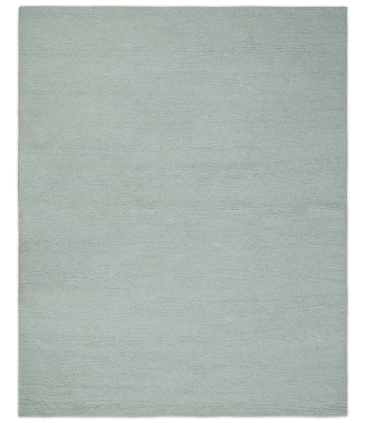 Solid plane Silver Hand Knotted 8x10 Wool Area Rug - The Rug Decor