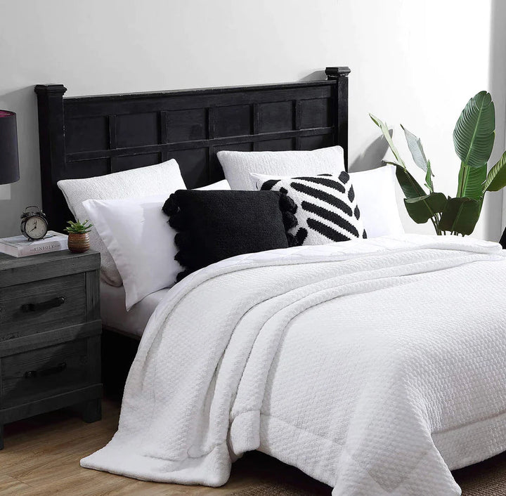 Solid Sahara Tan, Off White, Navy and Black 20x20 Inches Pom Pom Throw Pillow - The Rug Decor