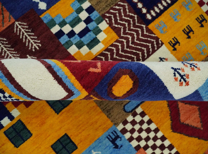 Soumak loop and cut 5x7 Multicolor Shapes Modern Artistic Wool Hand Woven Rug | KNT41 - The Rug Decor