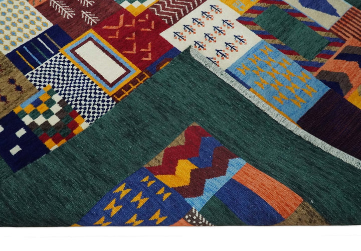Soumak loop and cut 5x7 Multicolor Shapes Modern Artistic Wool Hand Woven Rug | KNT41 - The Rug Decor