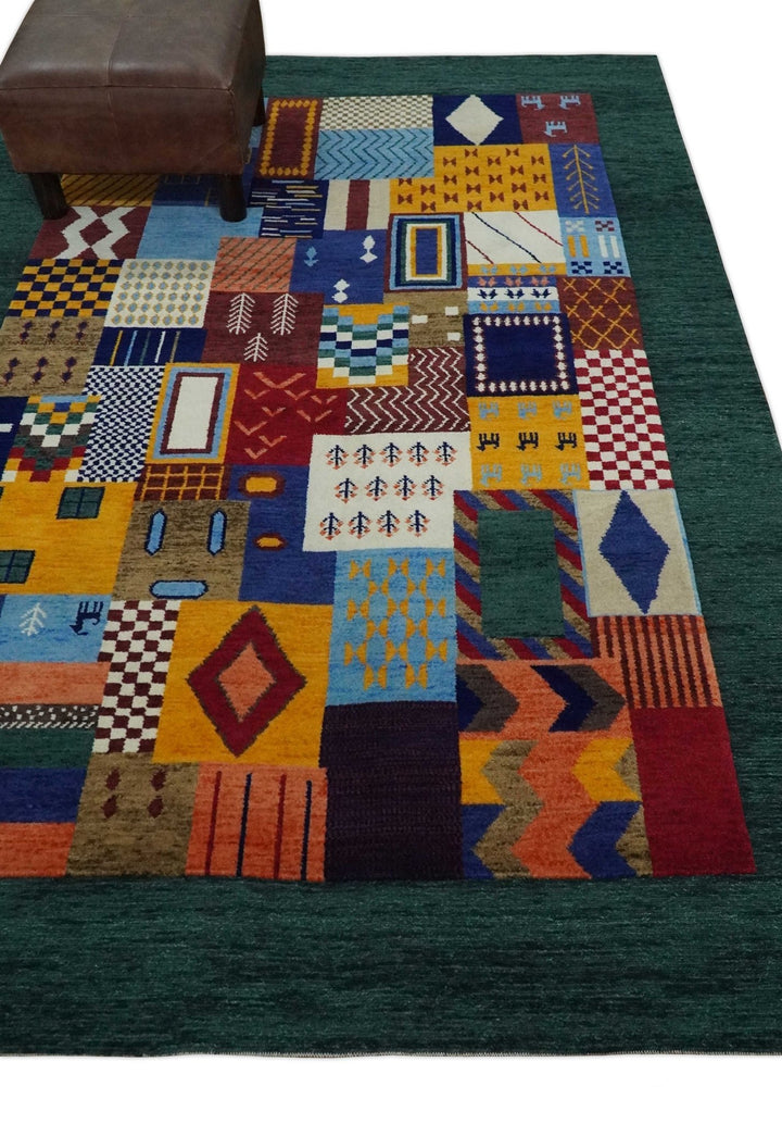 Soumak loop and cut 5x7 Multicolor Shapes Modern Artistic Wool Hand Woven Rug | KNT41 - The Rug Decor