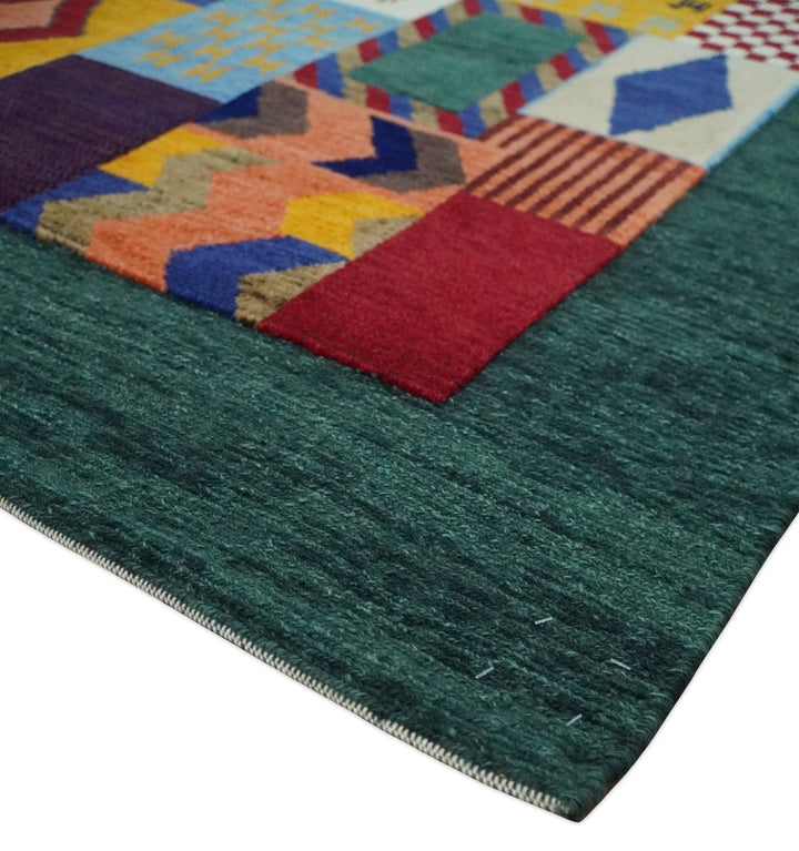 Soumak loop and cut 5x7 Multicolor Shapes Modern Artistic Wool Hand Woven Rug | KNT41 - The Rug Decor