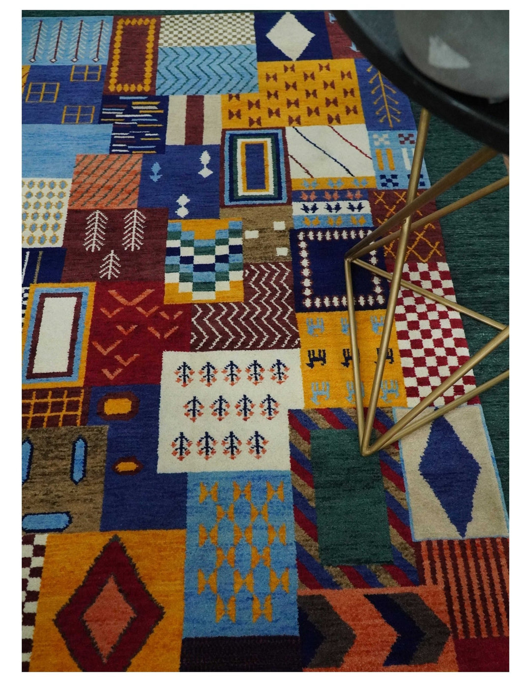 Soumak loop and cut 5x7 Multicolor Shapes Modern Artistic Wool Hand Woven Rug | KNT41 - The Rug Decor
