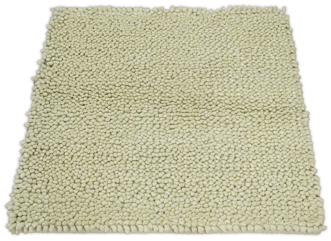Square 3x3 Beige Wool Shag Handmade Felted Rug | SHA1 - The Rug Decor