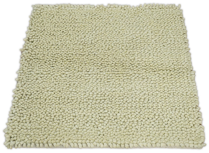 Square 3x3 Beige Wool Shag Handmade Felted Rug | SHA1 - The Rug Decor