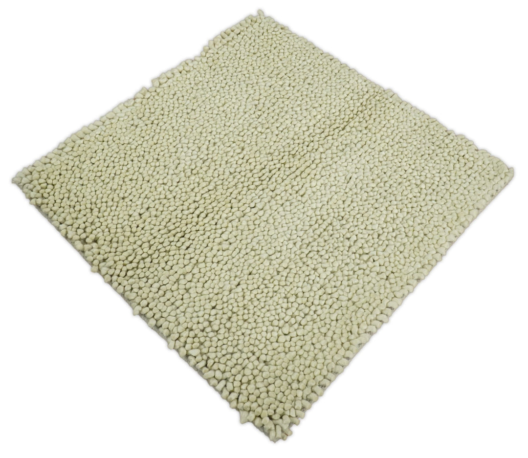 Square 3x3 Beige Wool Shag Handmade Felted Rug | SHA1 - The Rug Decor