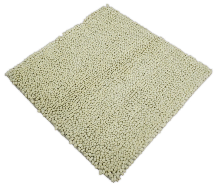 Square 3x3 Beige Wool Shag Handmade Felted Rug | SHA1 - The Rug Decor
