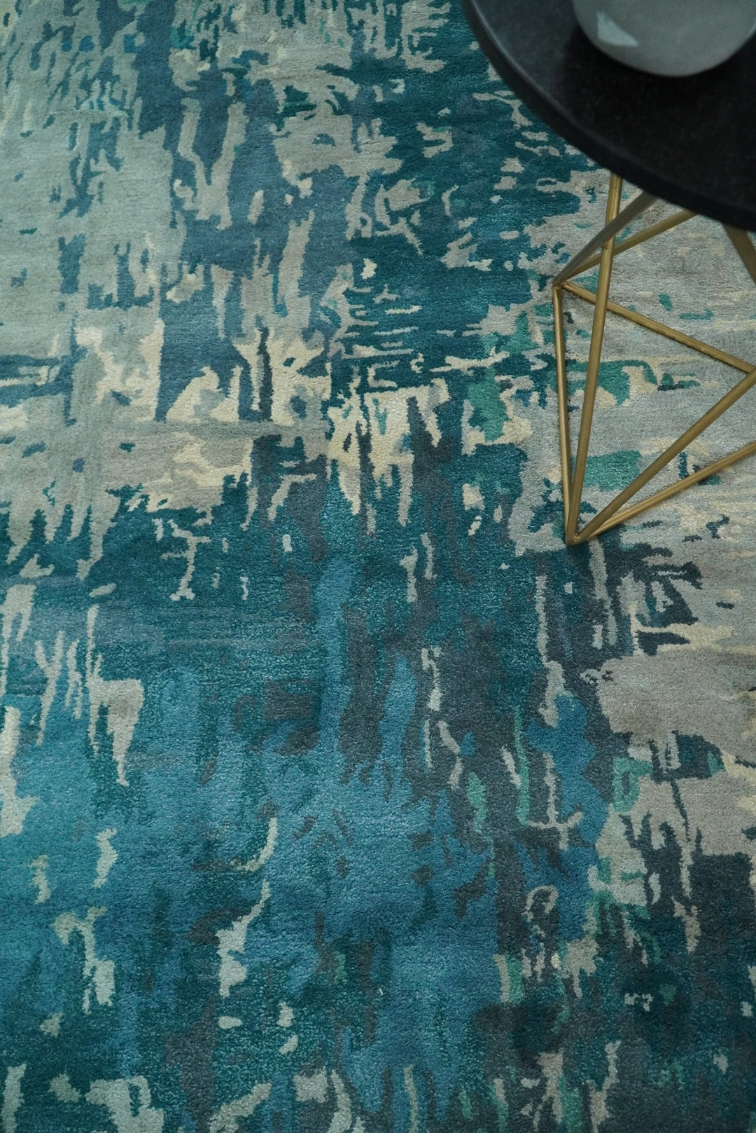 Square 9x9 Green, Silver and Beige Modern Abstract Handmade Wool and Art Silk Area Rug | BAN2 - The Rug Decor