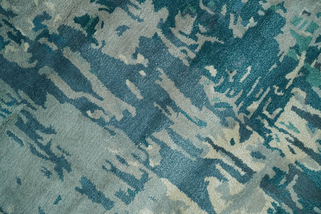 Square 9x9 Green, Silver and Beige Modern Abstract Handmade Wool and Art Silk Area Rug | BAN2 - The Rug Decor