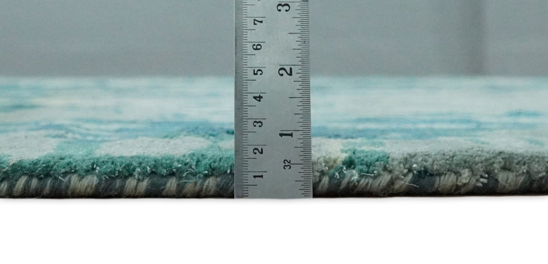 Square 9x9 Green, Silver and Beige Modern Abstract Handmade Wool and Art Silk Area Rug | BAN2 - The Rug Decor