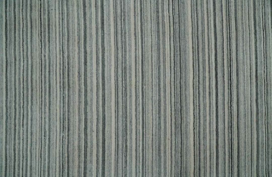 Striped Flatwoven 8x10 Ivory, Beige and Gray Scandinavian Hand Made Blended Wool Area Rug | KE15 - The Rug Decor