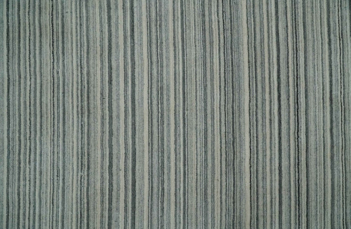 Striped Flatwoven 8x10 Ivory, Beige and Gray Scandinavian Hand Made Blended Wool Area Rug | KE15 - The Rug Decor