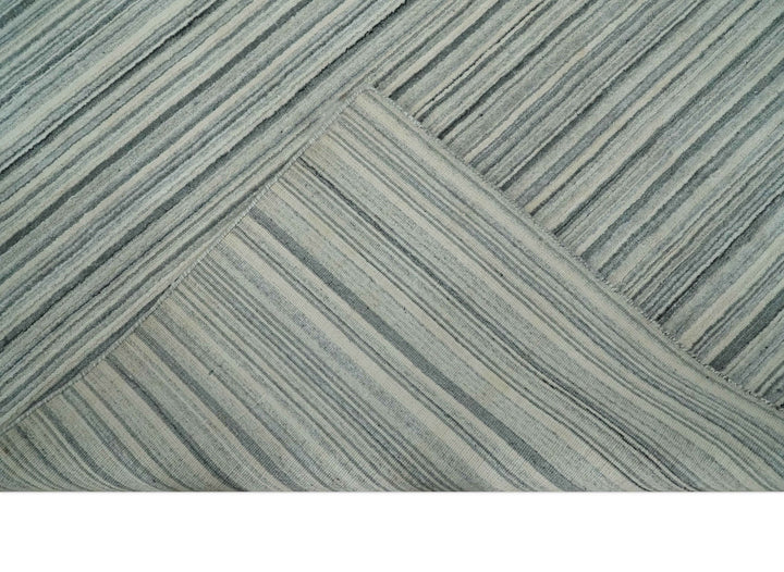 Striped Flatwoven 8x10 Ivory, Beige and Gray Scandinavian Hand Made Blended Wool Area Rug | KE15 - The Rug Decor