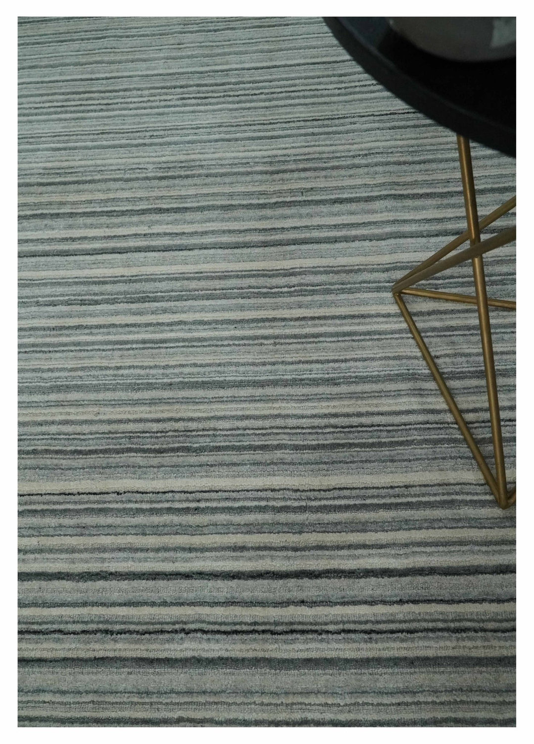 Striped Flatwoven 8x10 Ivory, Beige and Gray Scandinavian Hand Made Blended Wool Area Rug | KE15 - The Rug Decor