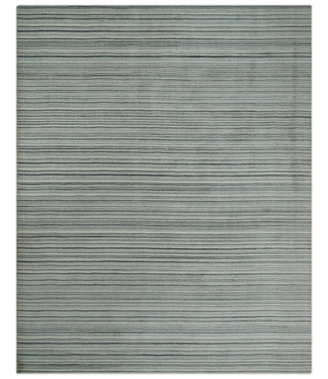 Striped Flatwoven 8x10 Ivory, Beige and Gray Scandinavian Hand Made Blended Wool Area Rug | KE15 - The Rug Decor