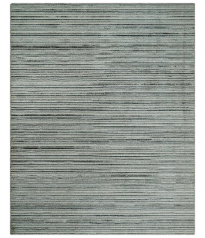 Striped Flatwoven 8x10 Ivory, Beige and Gray Scandinavian Hand Made Blended Wool Area Rug | KE15 - The Rug Decor