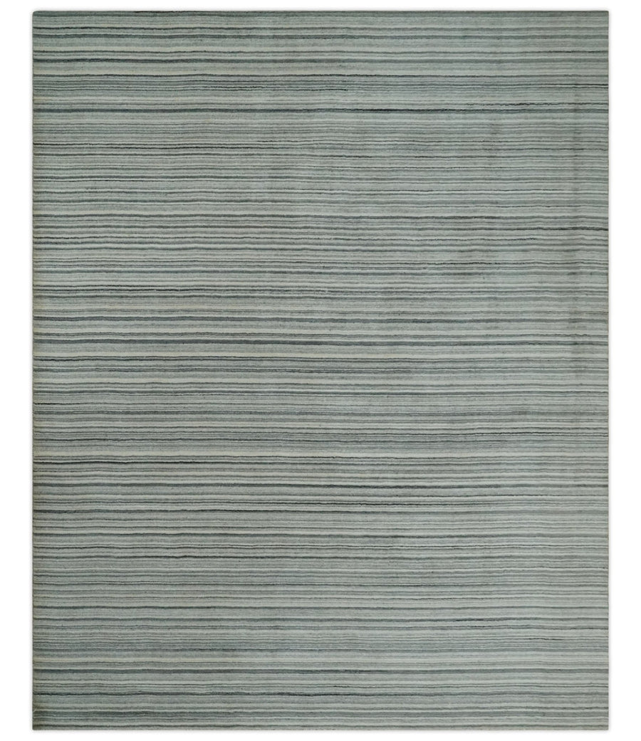 Striped Flatwoven 8x10 Ivory, Beige and Gray Scandinavian Hand Made Blended Wool Area Rug | KE15 - The Rug Decor