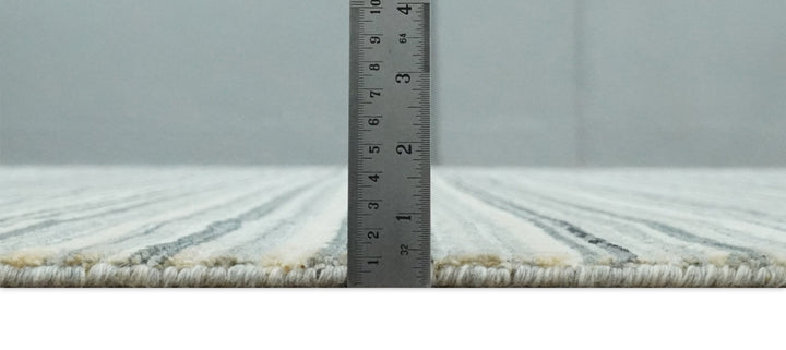 Striped Flatwoven 8x10 Ivory, Beige and Gray Scandinavian Hand Made Blended Wool Area Rug | KE15 - The Rug Decor