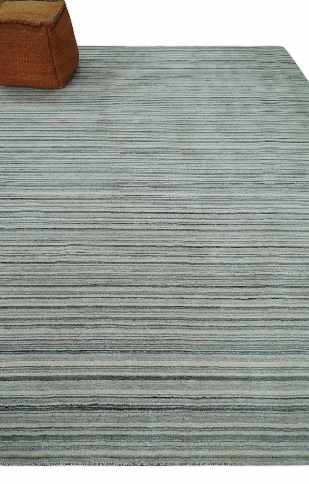 Striped Flatwoven 8x10 Ivory, Beige and Gray Scandinavian Hand Made Blended Wool Area Rug | KE15 - The Rug Decor