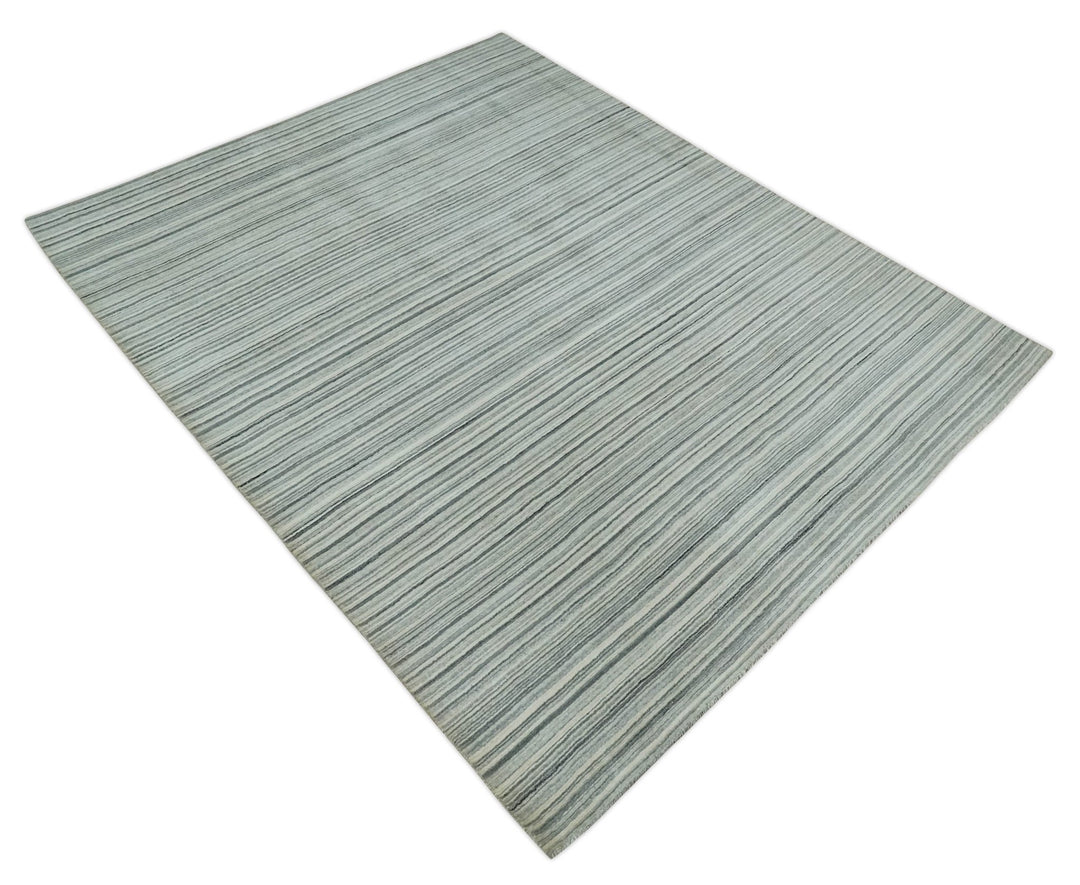 Striped Flatwoven 8x10 Ivory, Beige and Gray Scandinavian Hand Made Blended Wool Area Rug | KE15 - The Rug Decor