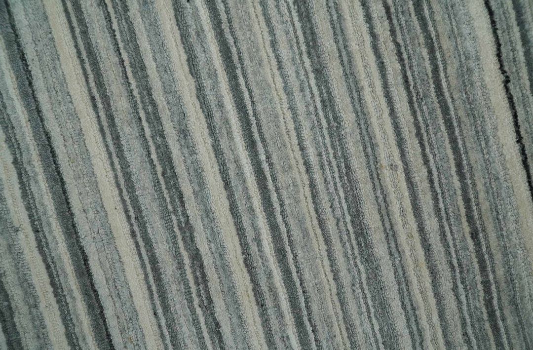 Striped Flatwoven 8x10 Ivory, Beige and Gray Scandinavian Hand Made Blended Wool Area Rug | KE15 - The Rug Decor