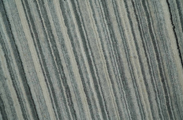 Striped Flatwoven 8x10 Ivory, Beige and Gray Scandinavian Hand Made Blended Wool Area Rug | KE15 - The Rug Decor