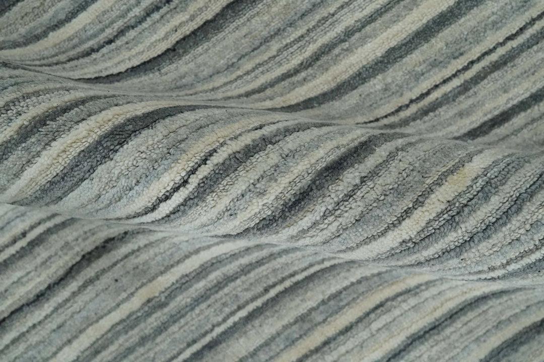 Striped Flatwoven 8x10 Ivory, Beige and Gray Scandinavian Hand Made Blended Wool Area Rug | KE15 - The Rug Decor