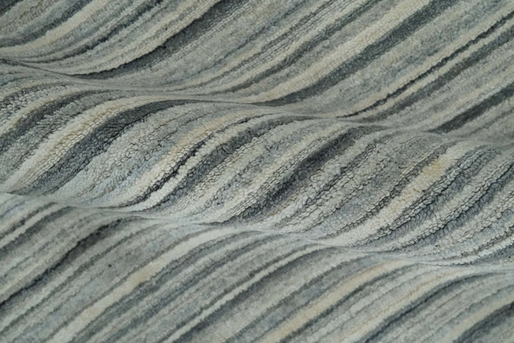 Striped Flatwoven 8x10 Ivory, Beige and Gray Scandinavian Hand Made Blended Wool Area Rug | KE15 - The Rug Decor