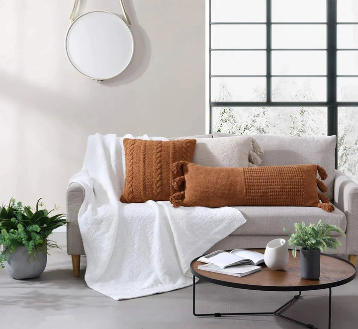 Super Soft Solid Sienna Braided Pom Pom Lumbar Pillow - The Rug Decor